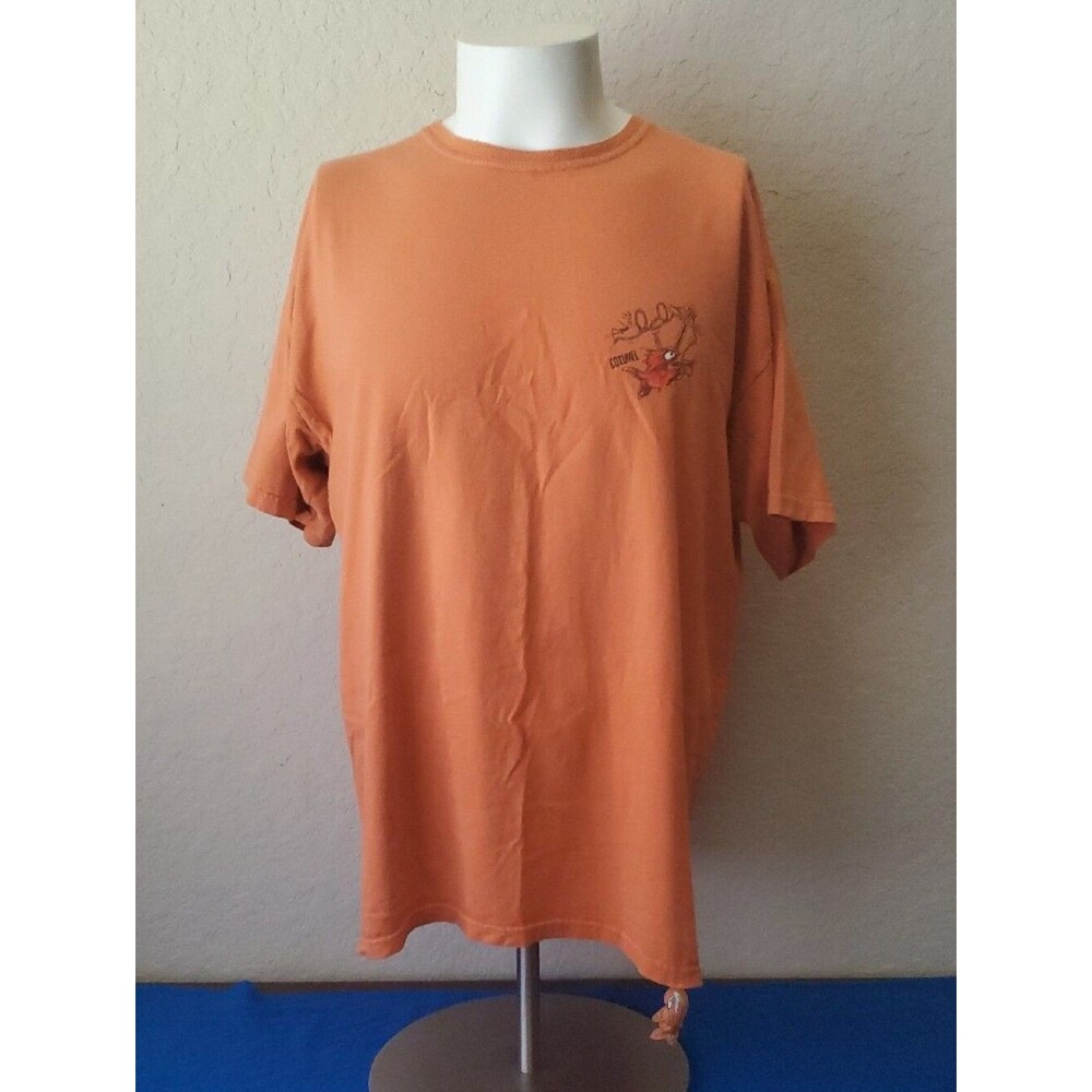 Vintage Piraña Joe Cozumel T Shirt Large Orange Graphic Souvenir Tourist Tee
